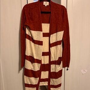 Betsey’s boutique Rust and Cream Striped Open Cardigan with Pockets